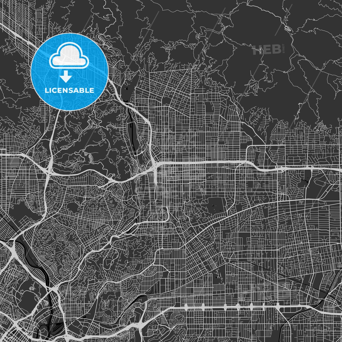 Pasadena, California - Area Map - Dark