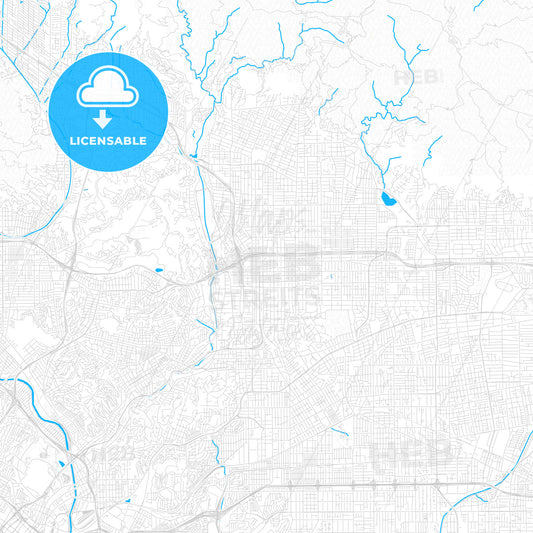 Pasadena, California, United States, PDF vector map with water in focus