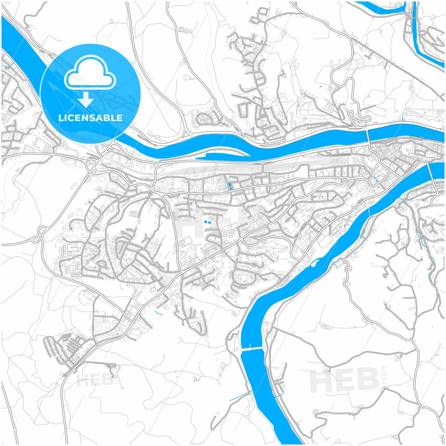 Passau, Bavaria, Germany, city map with high quality roads.
