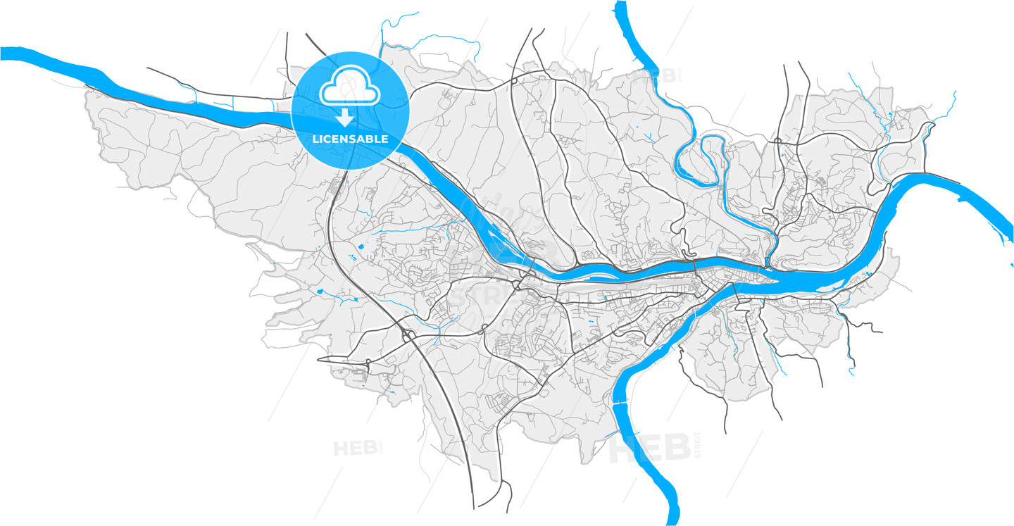 Passau, Bavaria, Germany, high quality vector map