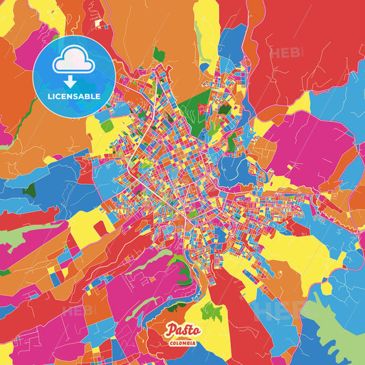 Pasto, Colombia Crazy Colorful Street Map Poster Template - HEBSTREITS Sketches
