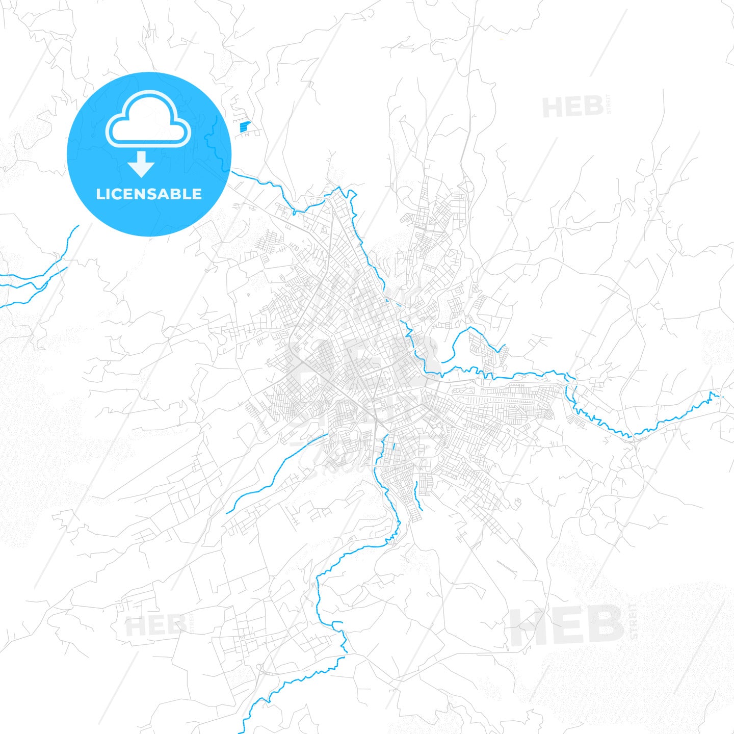 Pasto, Colombia PDF vector map with water in focus