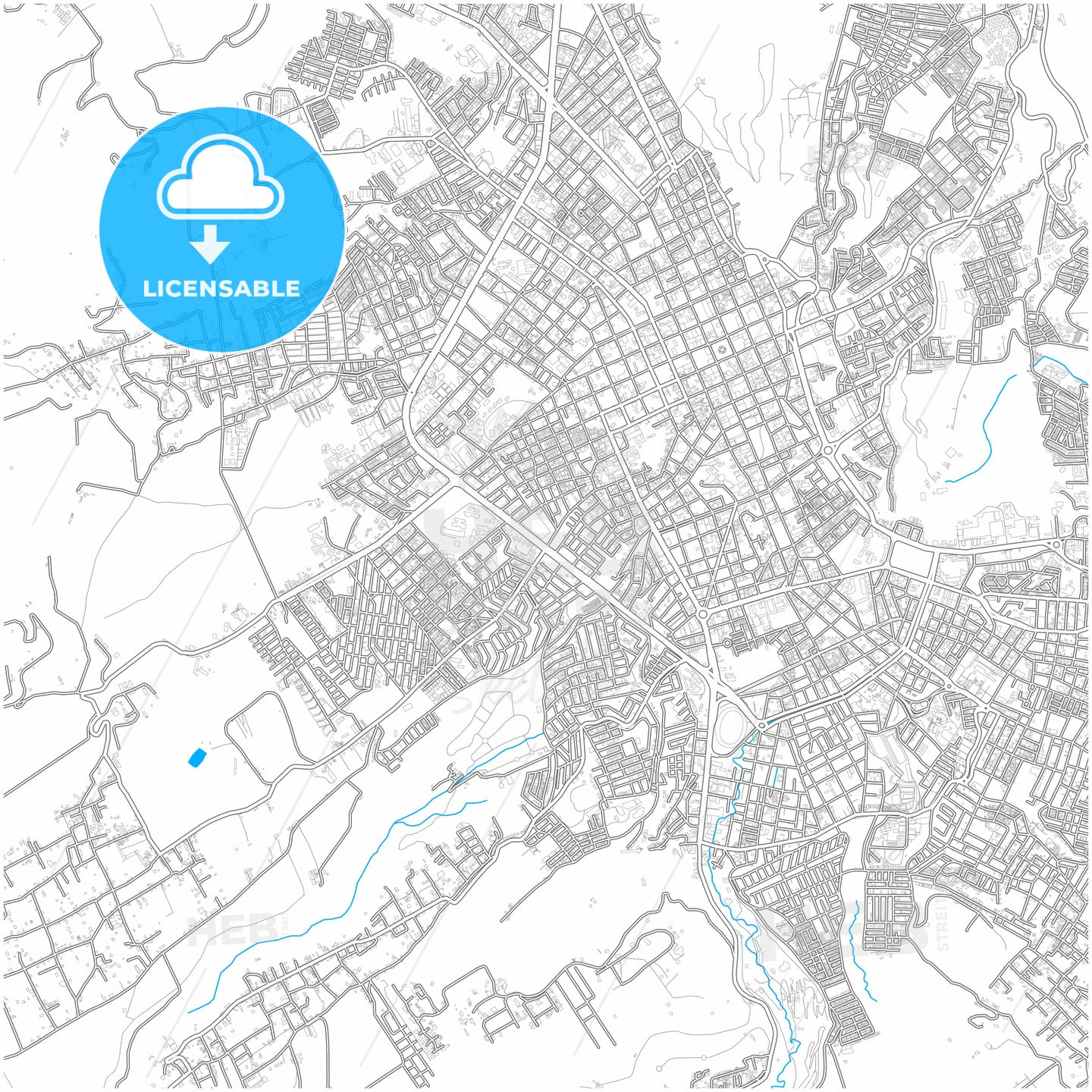 Pasto, Colombia, city map with high quality roads.