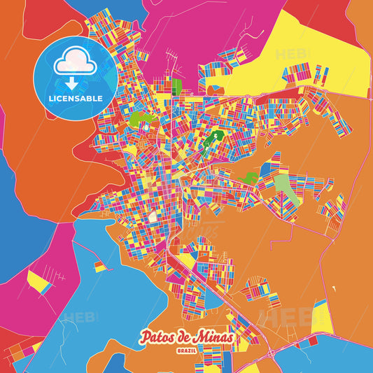 Patos de Minas, Brazil Crazy Colorful Street Map Poster Template - HEBSTREITS Sketches