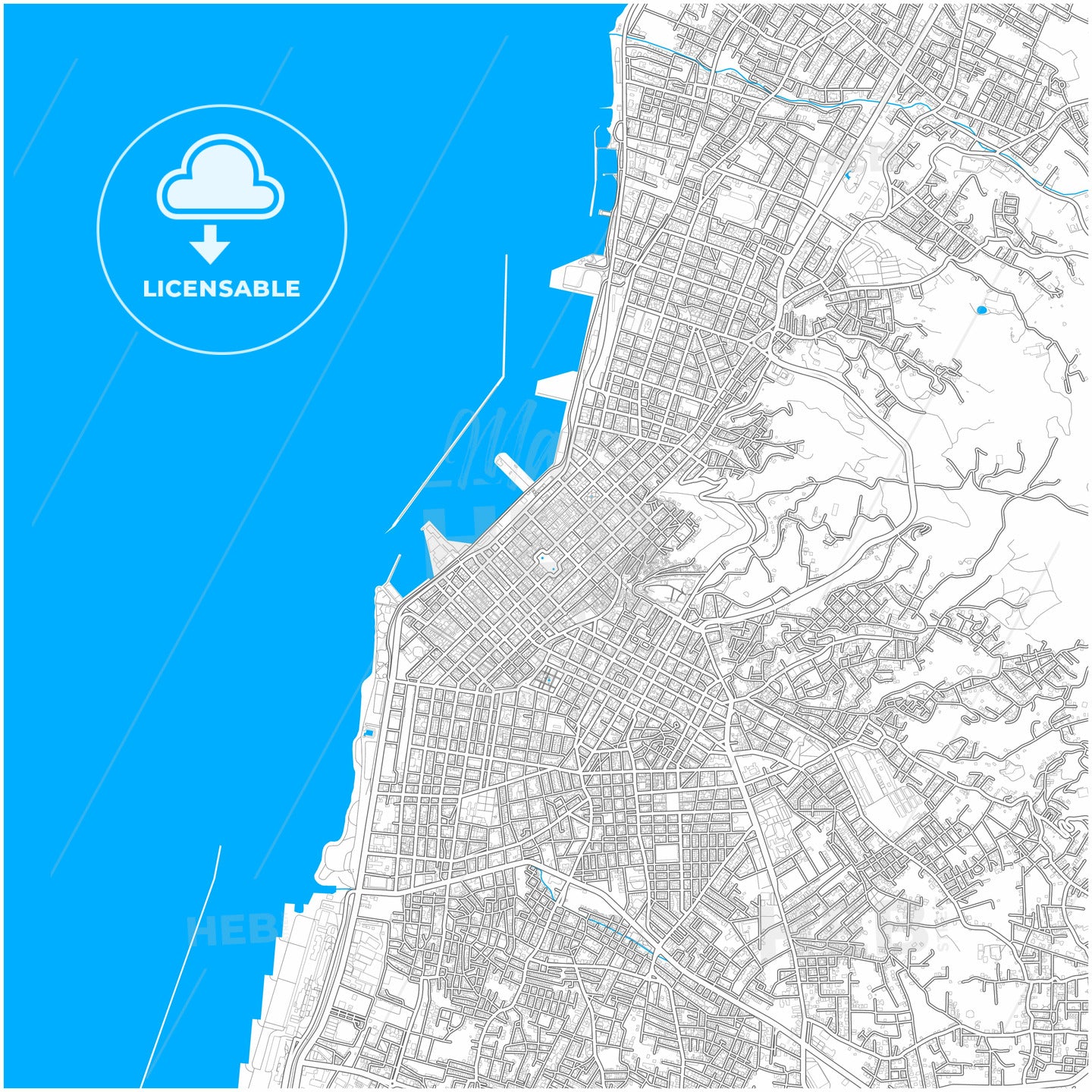 Patras, Western Greece, Greece, city map with high quality roads.