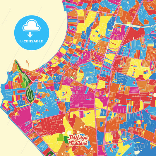 Pattaya, Thailand Crazy Colorful Street Map Poster Template - HEBSTREITS Sketches