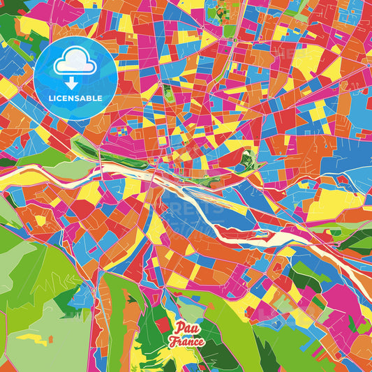Pau, France Crazy Colorful Street Map Poster Template - HEBSTREITS Sketches