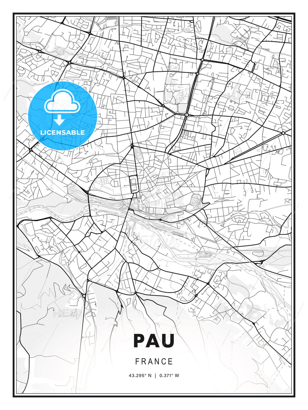 Pau, France, Modern Print Template in Various Formats - HEBSTREITS Sketches