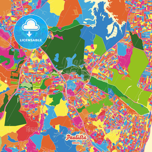 Paulista, Brazil Crazy Colorful Street Map Poster Template - HEBSTREITS Sketches