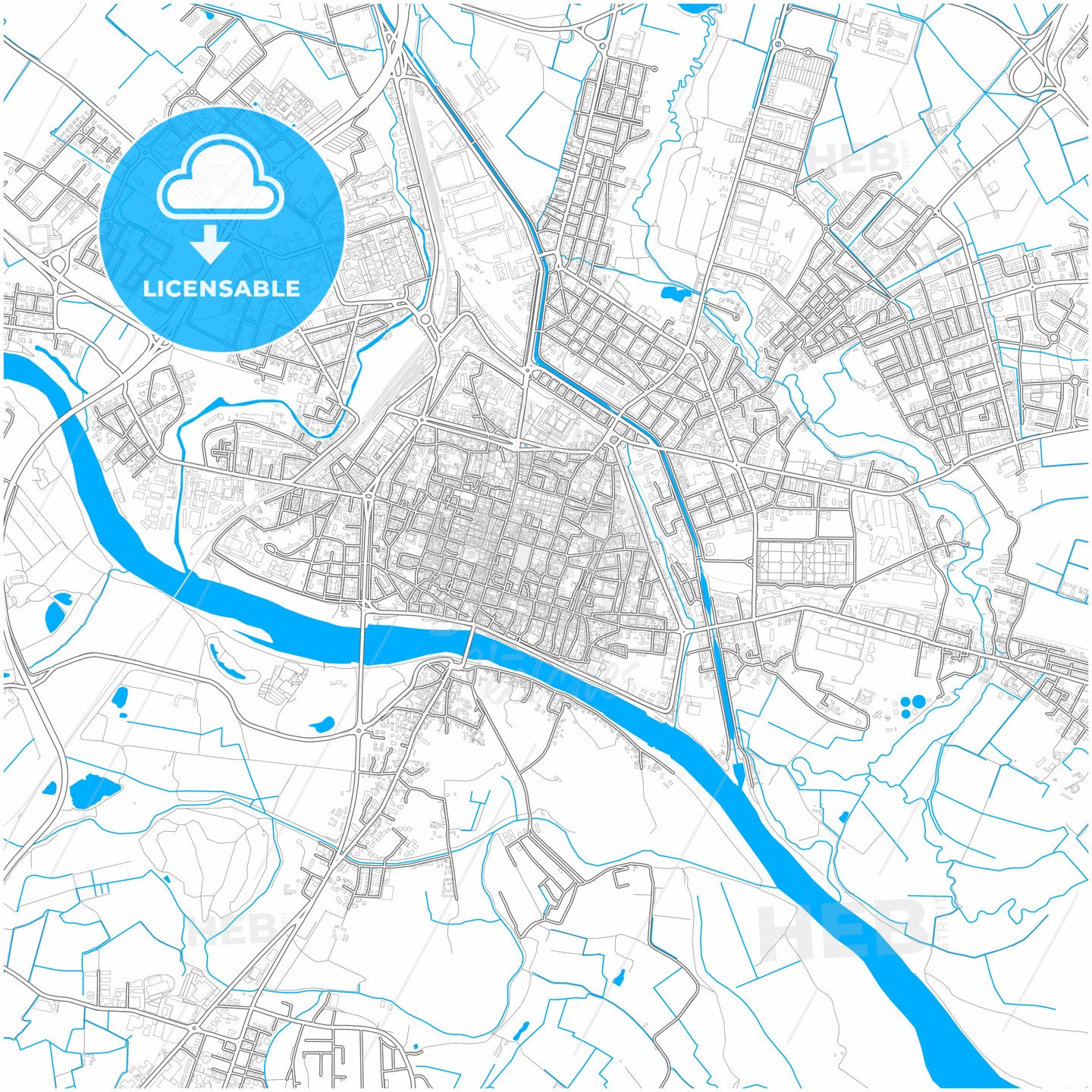 Pavia, Lombardy, Italy, city map with high quality roads.