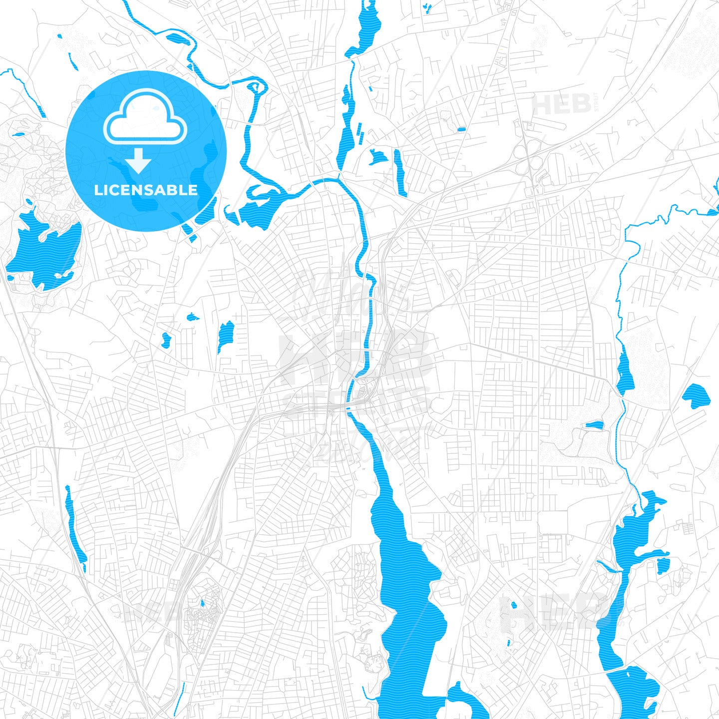 Pawtucket, Rhode Island, United States, PDF vector map with water in focus
