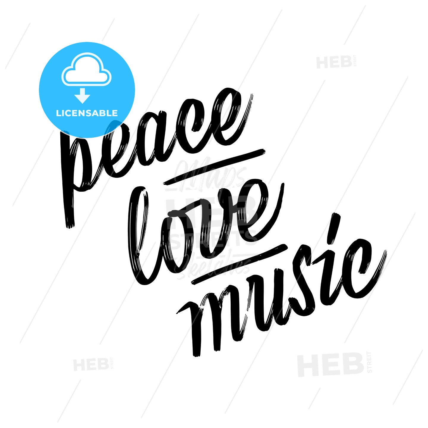Peace, love, music. lettering by hand. – instant download