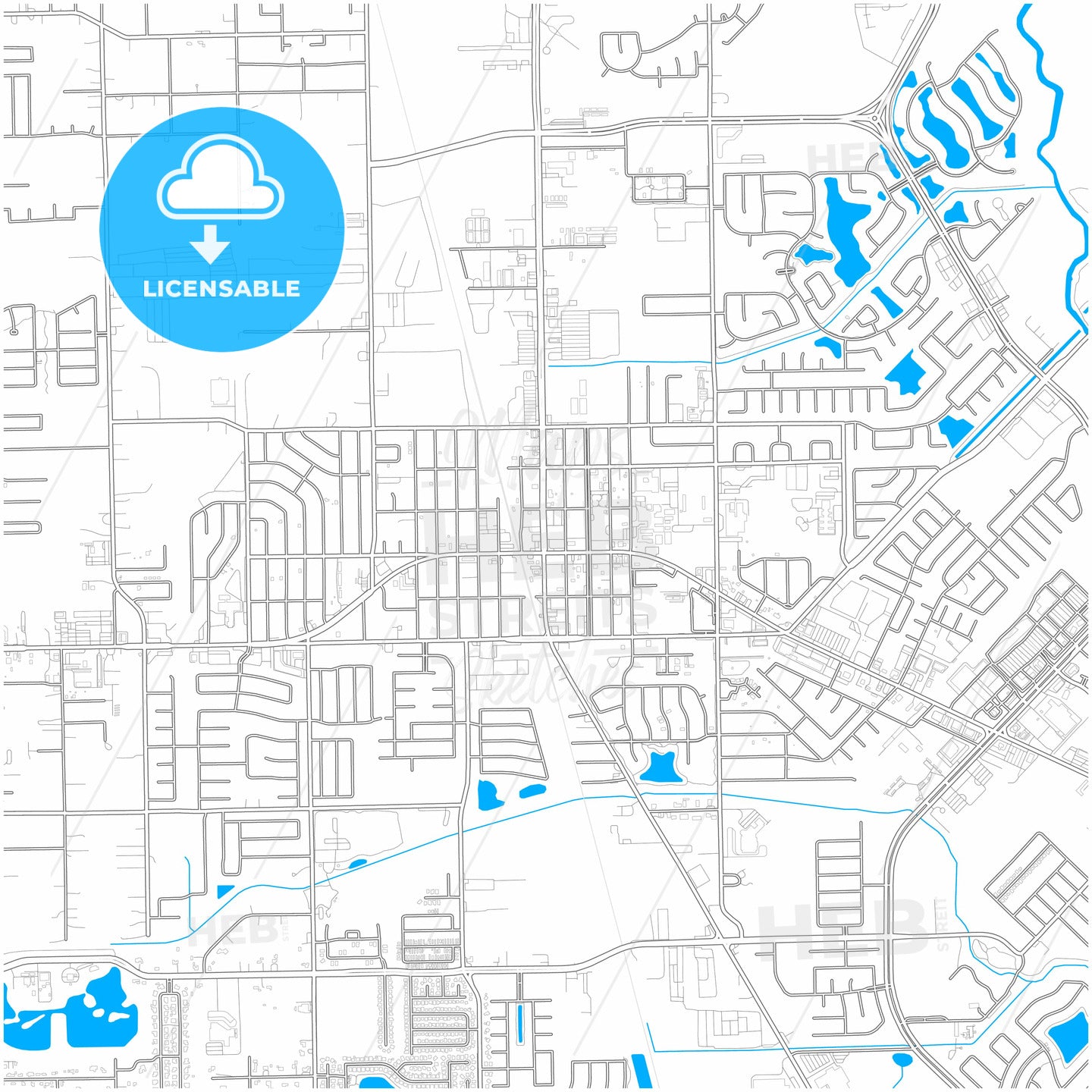 Pearland, Texas, United States, city map with high quality roads.