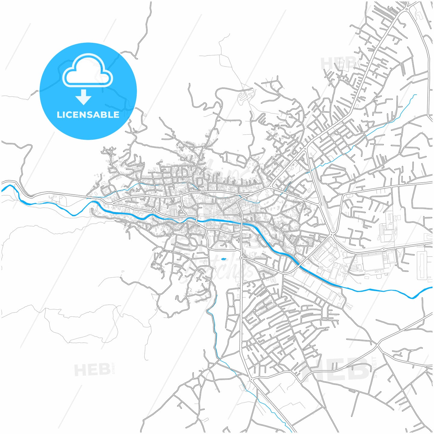 Pejë / Peć, District of Peć, Kosovo, city map with high quality roads.