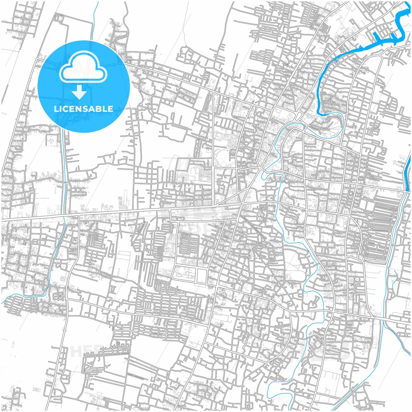 Pekalongan, Central Java, Indonesia, city map with high quality roads.