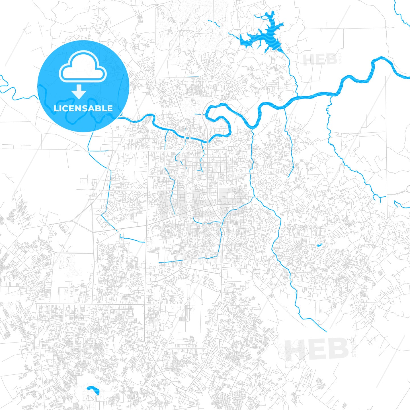 Pekanbaru, Indonesia PDF vector map with water in focus