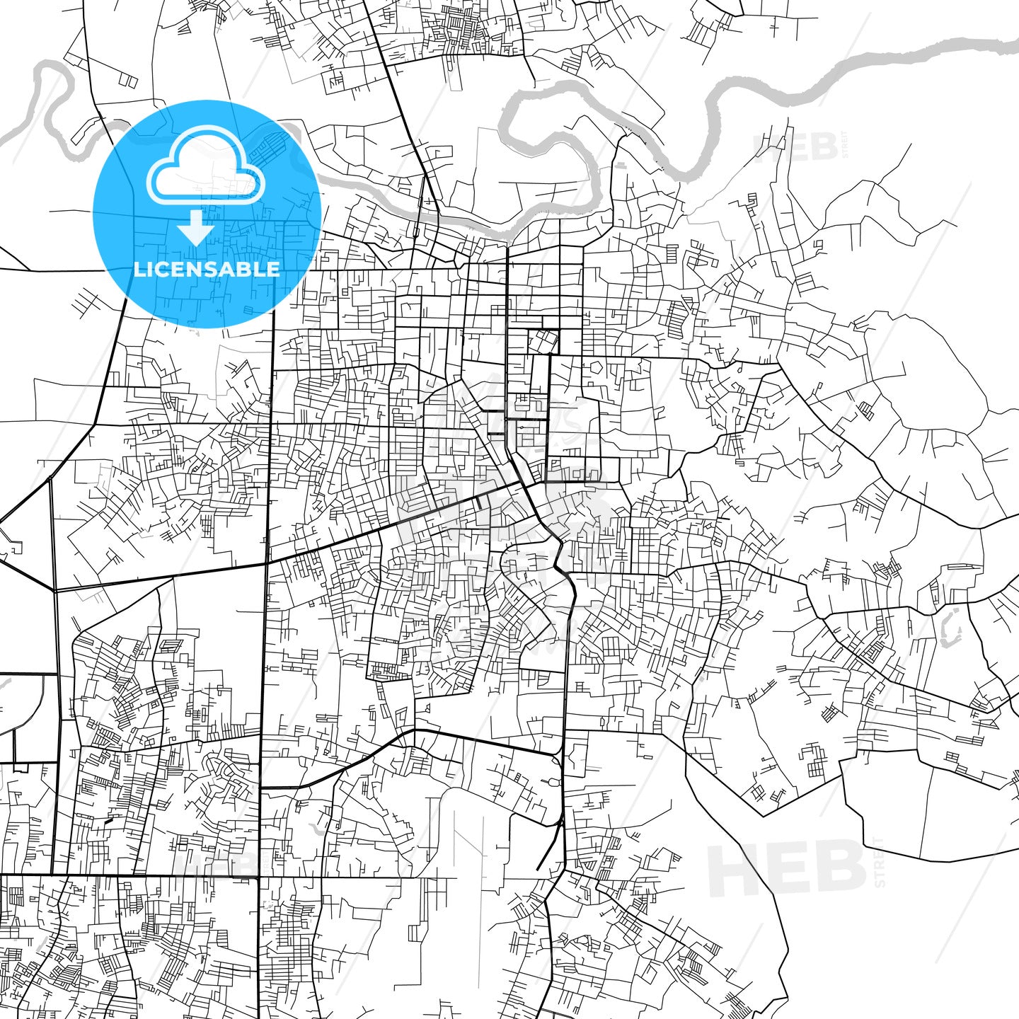 Pekanbaru, Riau, Downtown City Map, Light – HEBSTREITS