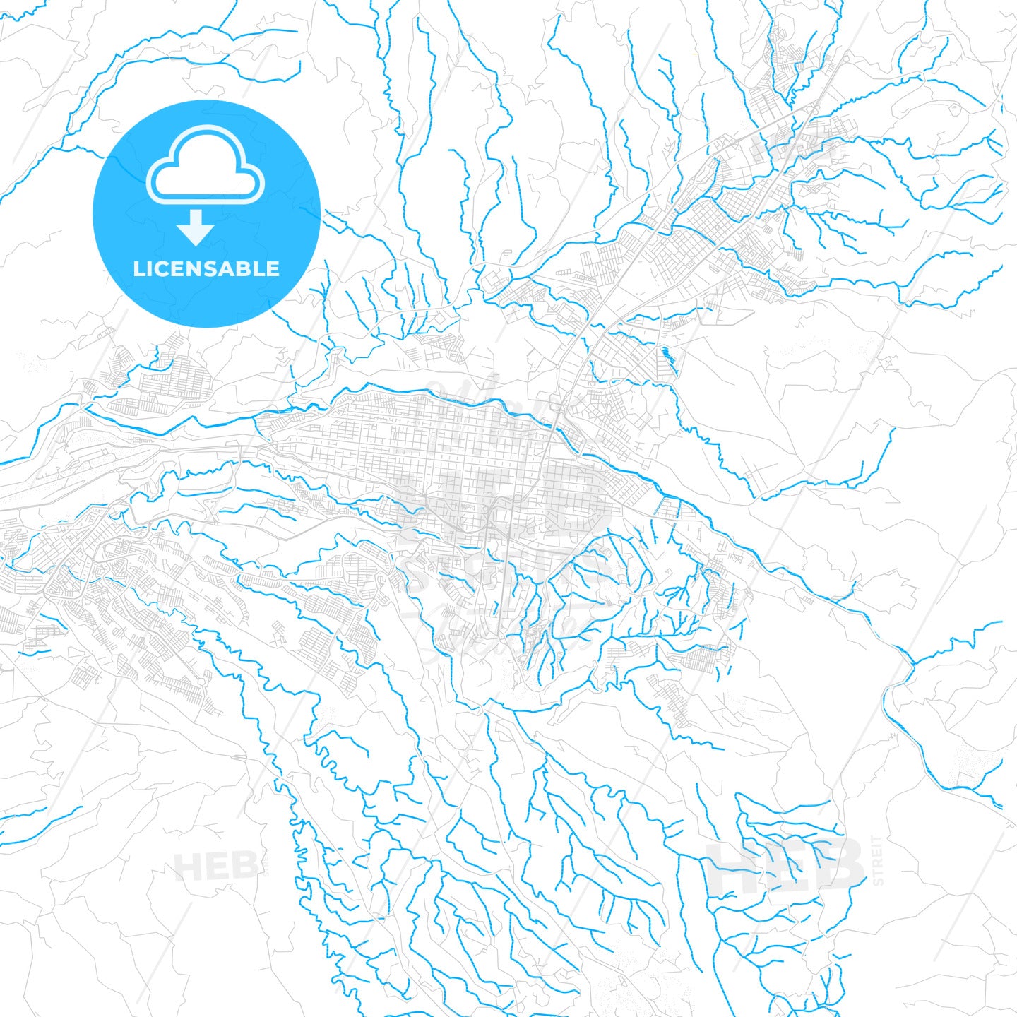 Pereira, Colombia PDF vector map with water in focus