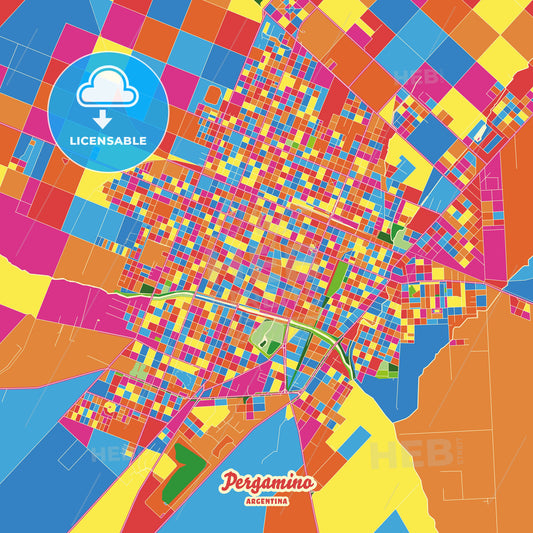Pergamino, Argentina Crazy Colorful Street Map Poster Template - HEBSTREITS Sketches