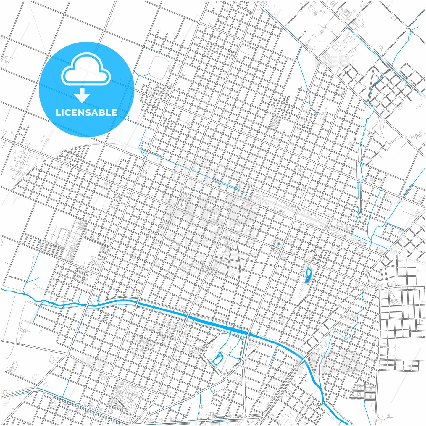 Pergamino, Argentina, city map with high quality roads.