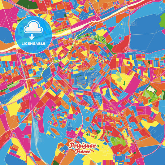 Perpignan, France Crazy Colorful Street Map Poster Template - HEBSTREITS Sketches