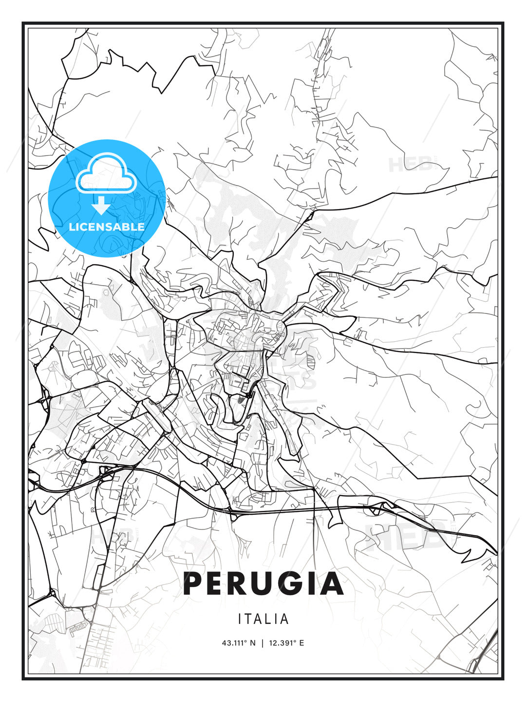 Perugia, Italy, Modern Print Template in Various Formats - HEBSTREITS Sketches