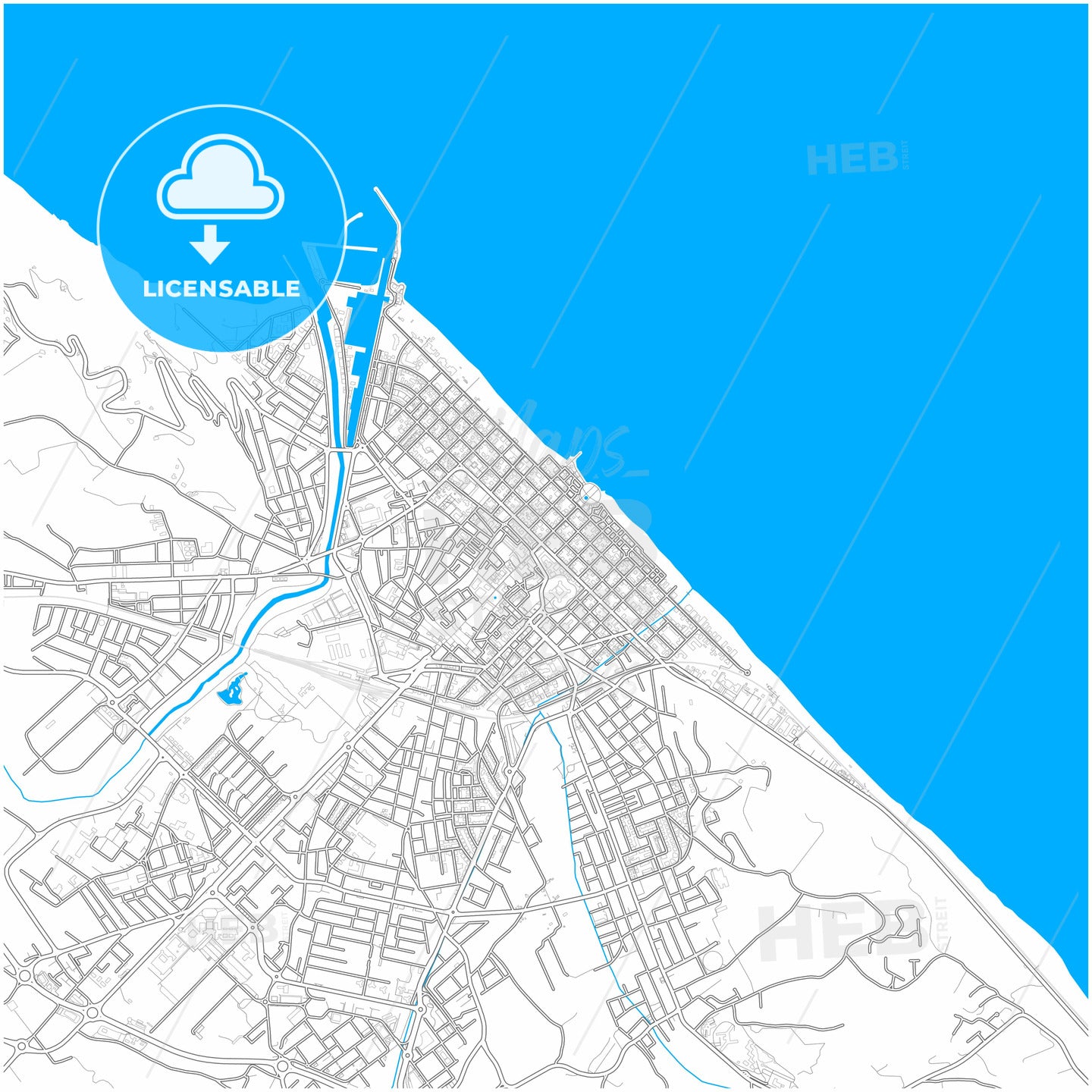 Pesaro, Marche, Italy, city map with high quality roads.