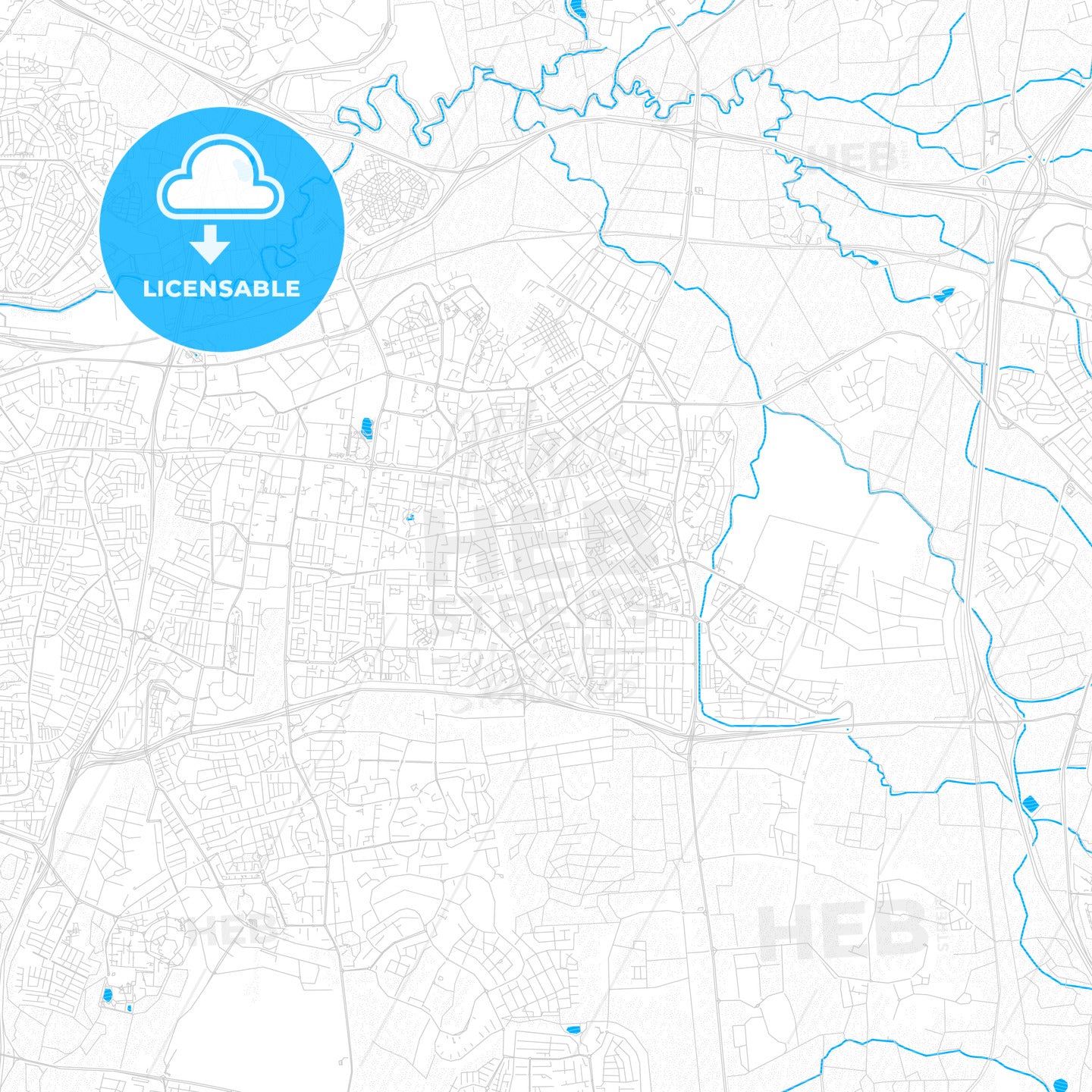 Petah Tikva, Israel PDF vector map with water in focus