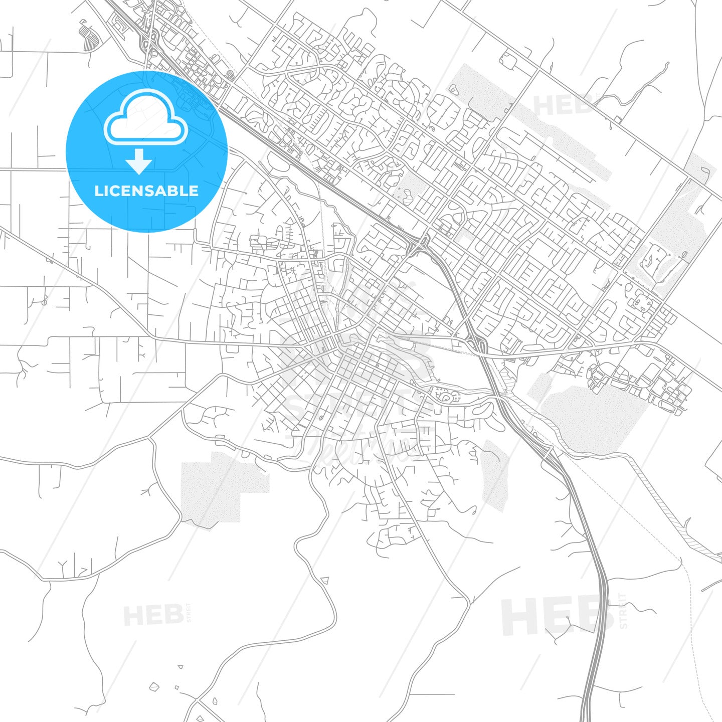 Petaluma, California, USA, bright outlined vector map