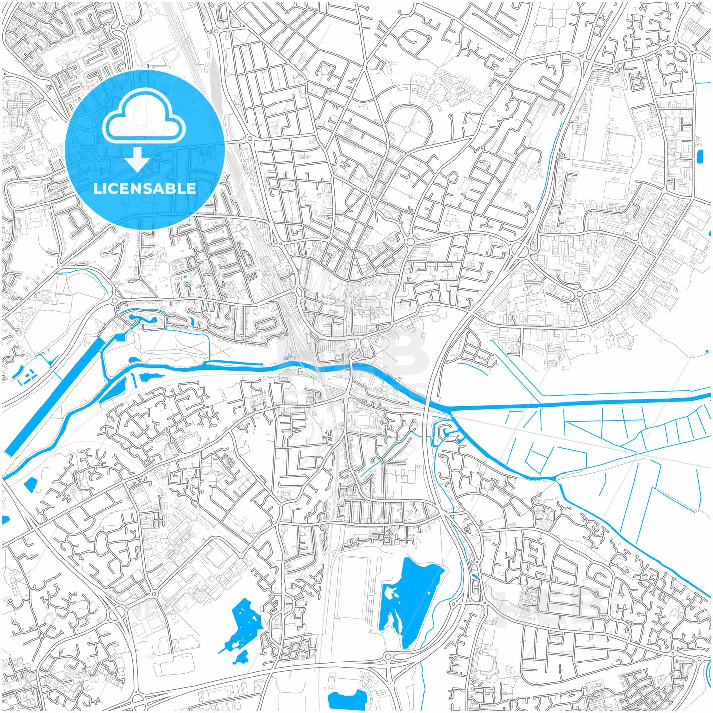 Peterborough, East of England, England, city map with high quality roads.