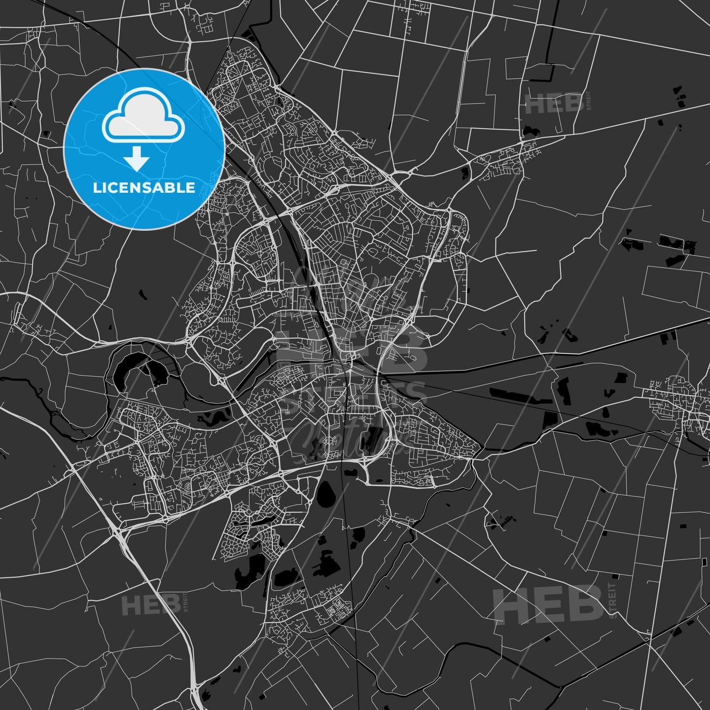 Peterborough, England, UK - Area Map - Dark