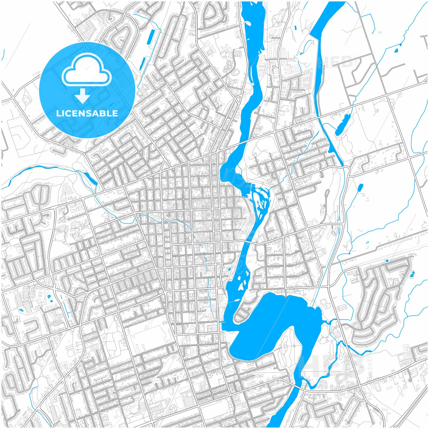 Peterborough, Ontario, Canada, city map with high quality roads.