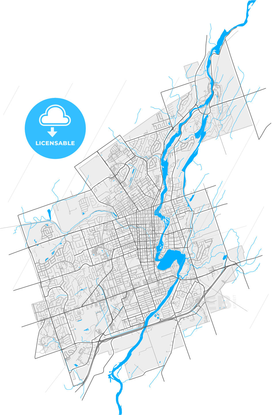 Peterborough, Ontario, Canada, high quality vector map