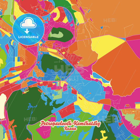 Petropavlovsk-Kamchatsky, Russia Crazy Colorful Street Map Poster Template - HEBSTREITS Sketches