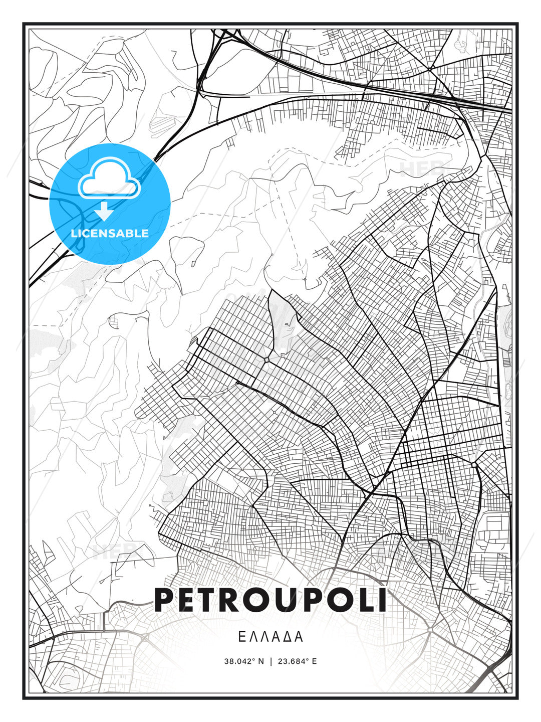 Petroupoli, Greece, Modern Print Template in Various Formats - HEBSTREITS Sketches