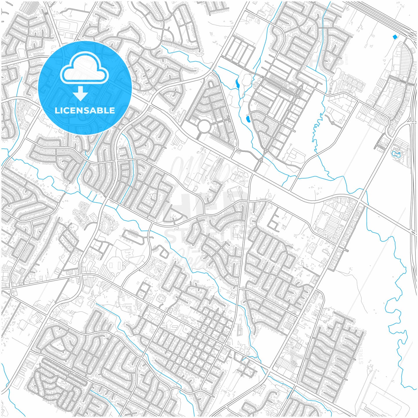 Pflugerville, Texas, United States, city map with high quality roads.