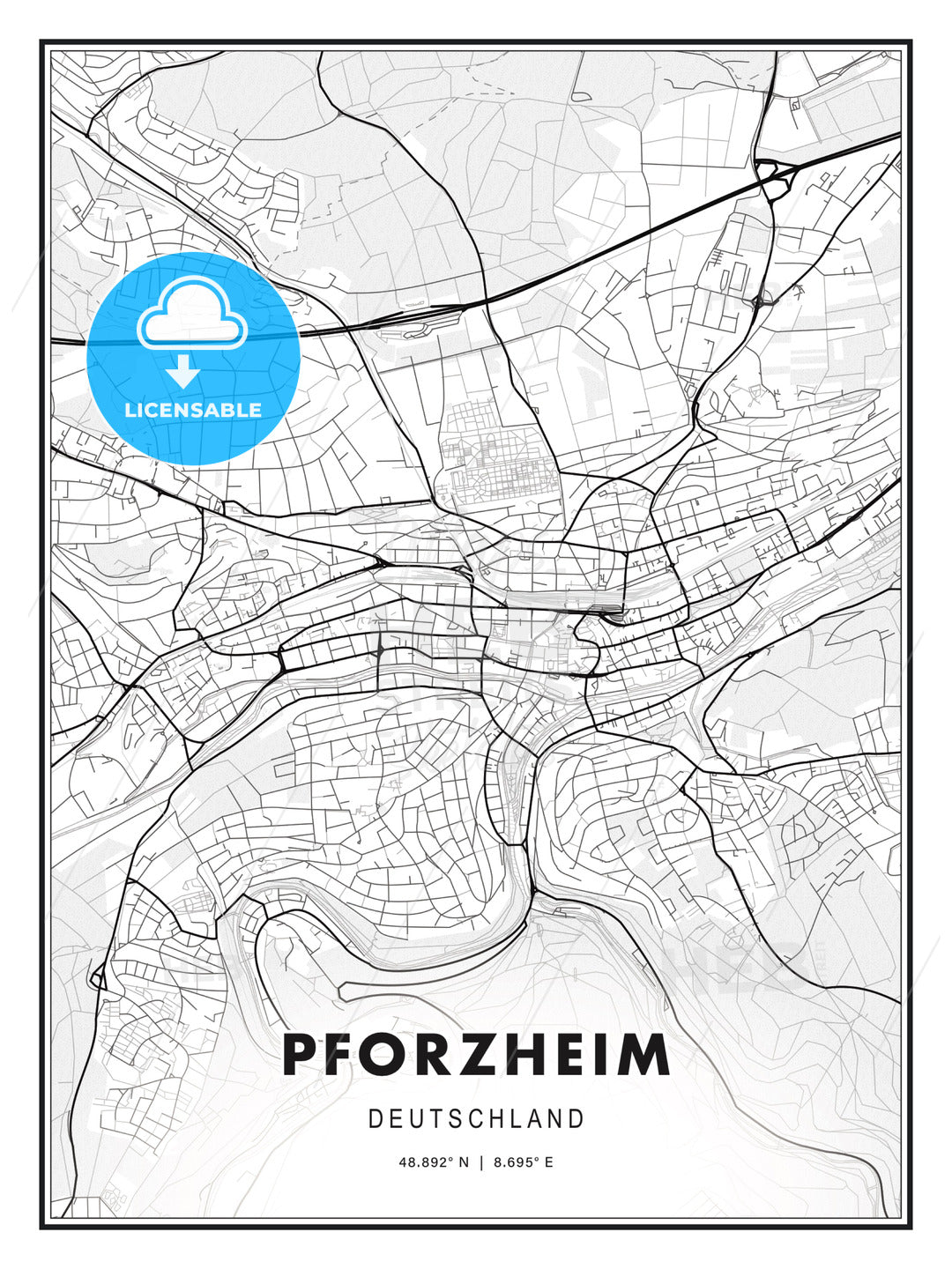 Pforzheim, Germany, Modern Print Template in Various Formats - HEBSTREITS Sketches