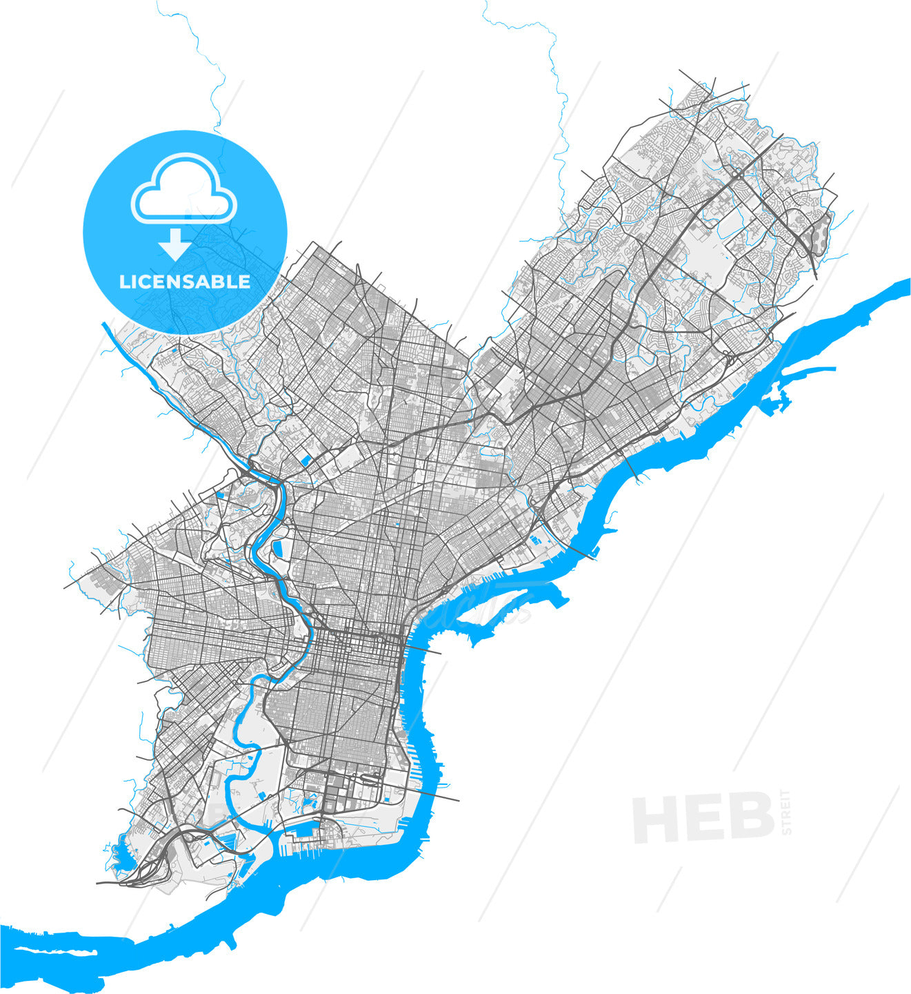 Philadelphia, Pennsylvania, United States, high quality vector map