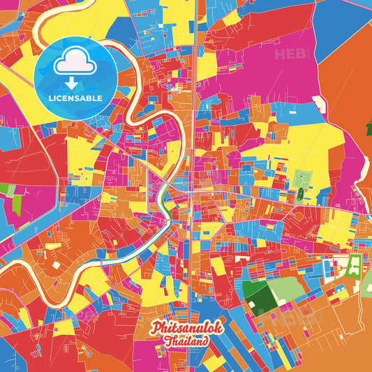 Phitsanulok, Thailand Crazy Colorful Street Map Poster Template - HEBSTREITS Sketches