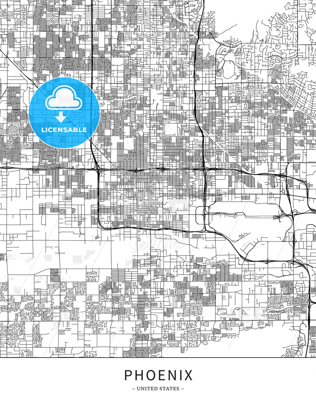 Phoenix, United States, Map Poster Borderless Print Template – HEBSTREITS