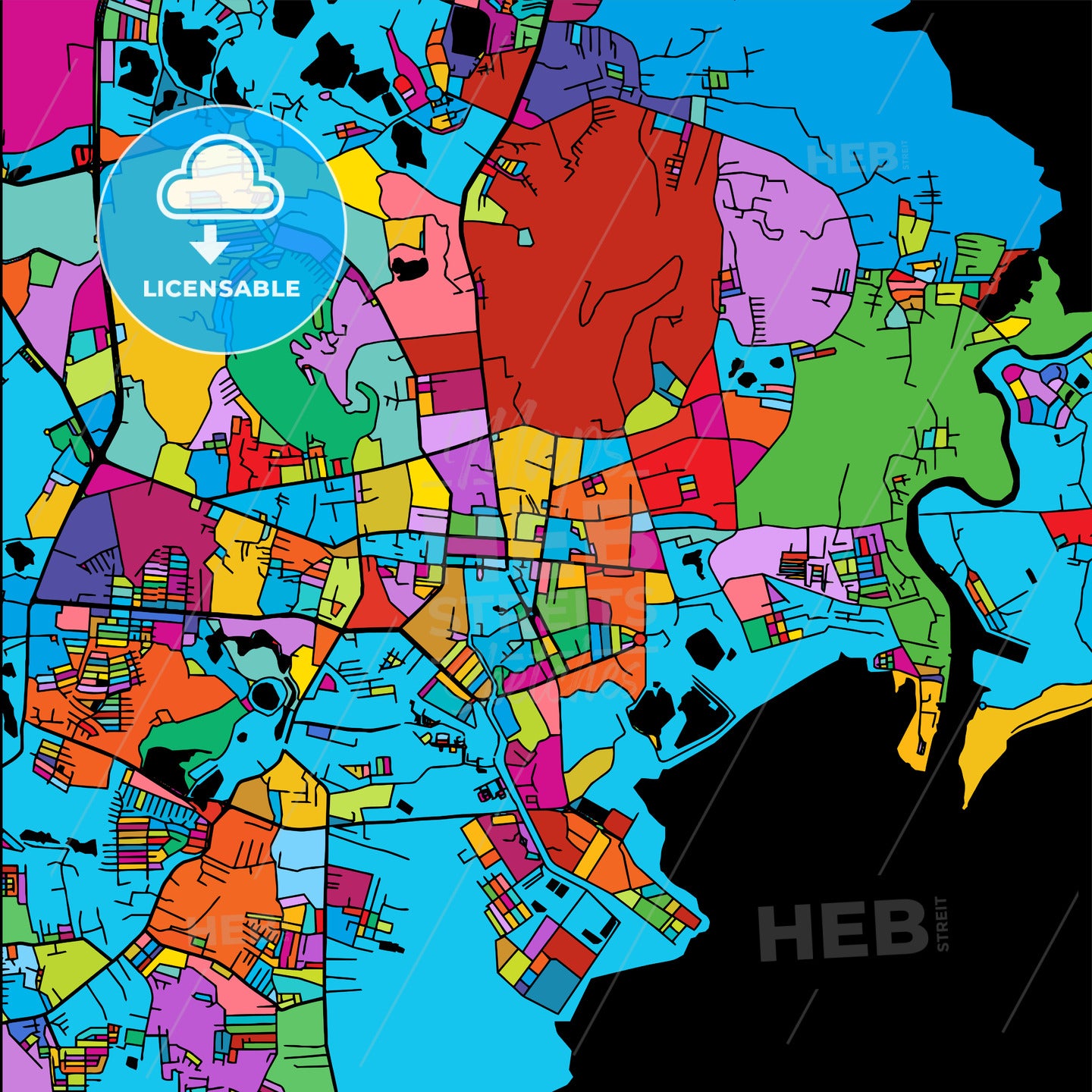 Phuket, Thailand, Colorful Vector Map on Black