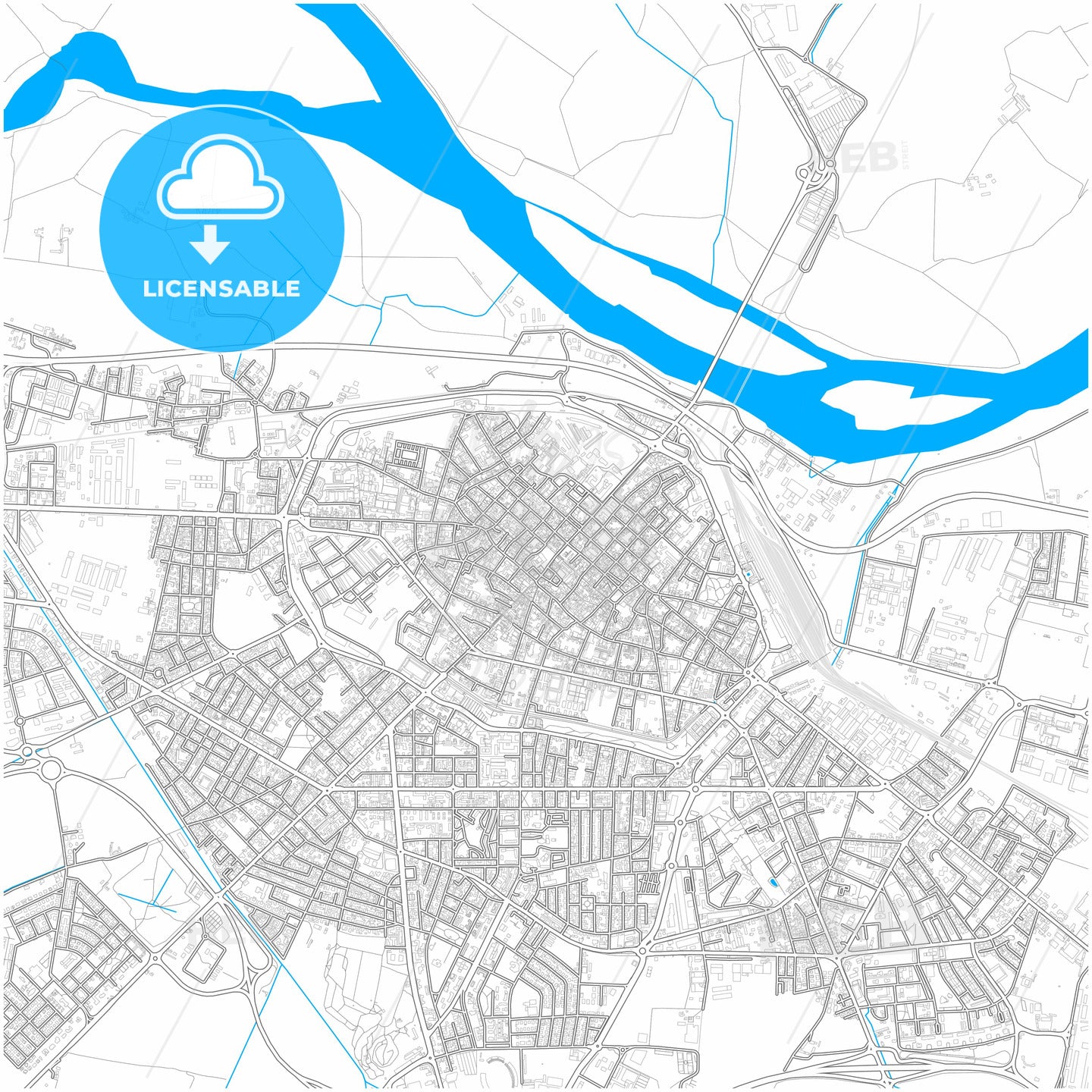 Piacenza, Emilia-Romagna, Italy, city map with high quality roads.