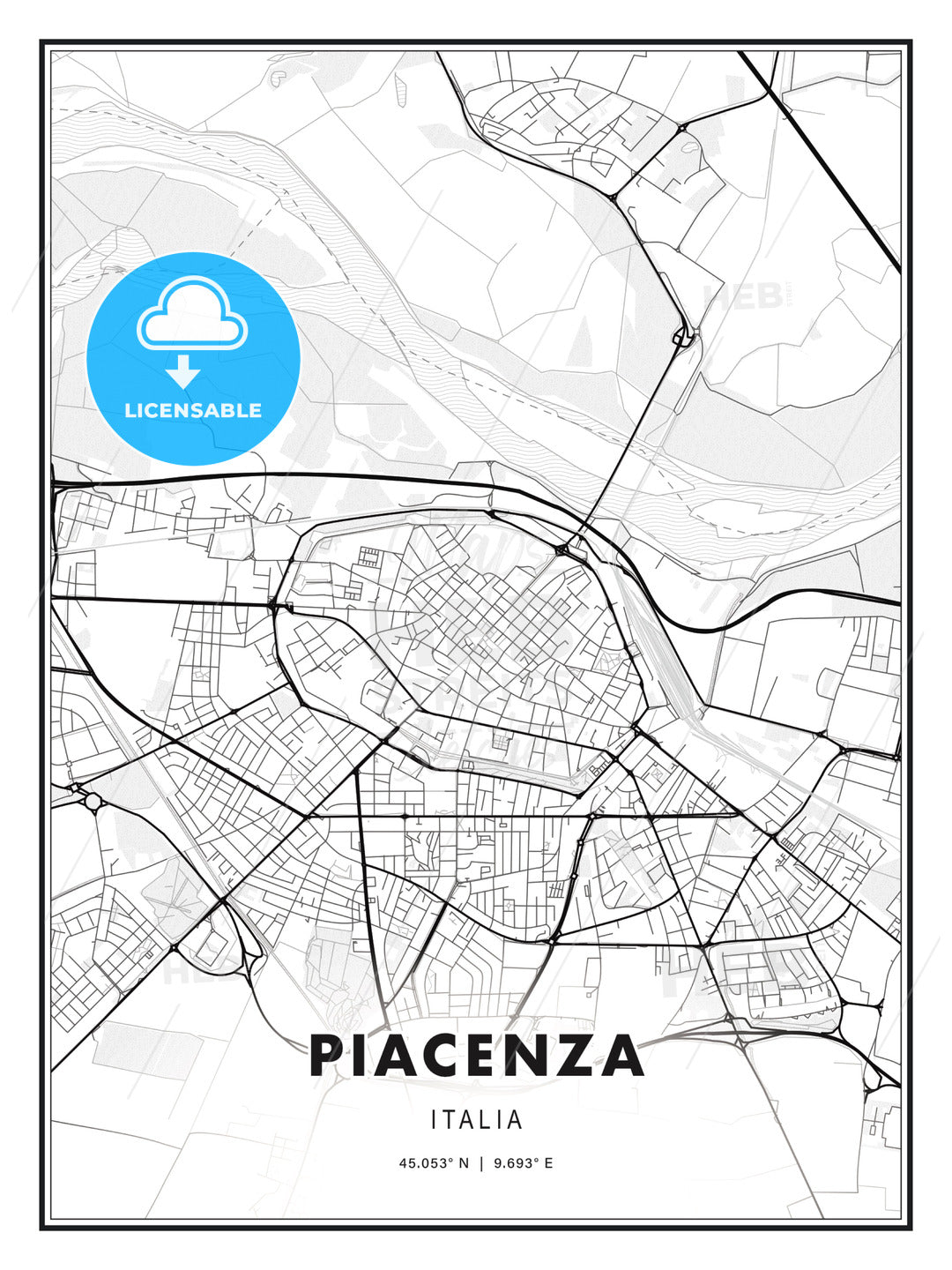Piacenza, Italy, Modern Print Template in Various Formats - HEBSTREITS Sketches