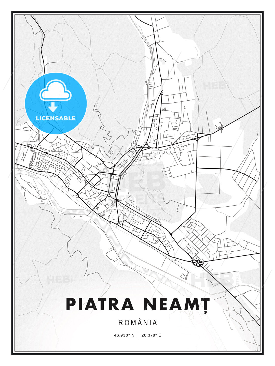 Piatra Neamț, Romania, Modern Print Template in Various Formats - HEBSTREITS Sketches