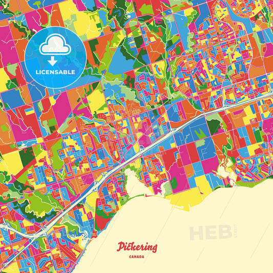 Pickering, Canada Crazy Colorful Street Map Poster Template - HEBSTREITS Sketches