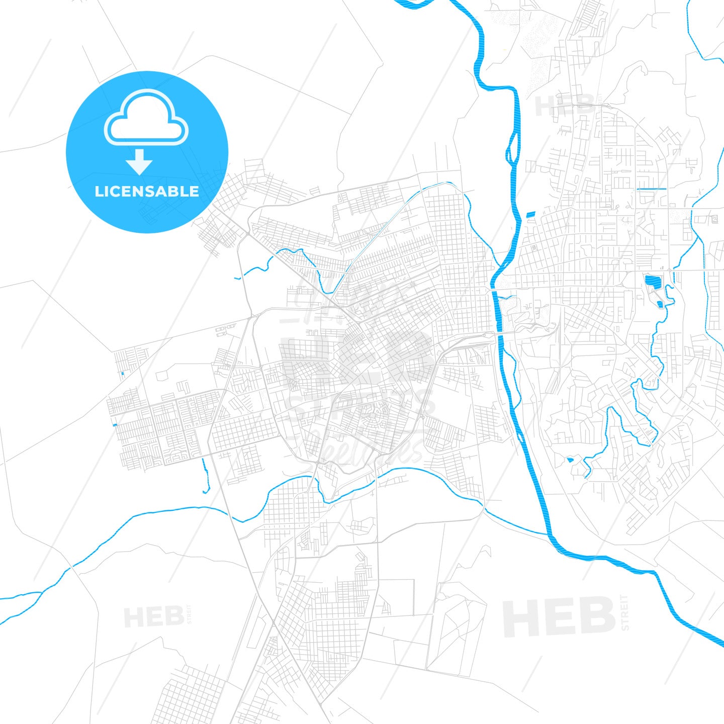Piedras Negras, Mexico PDF vector map with water in focus