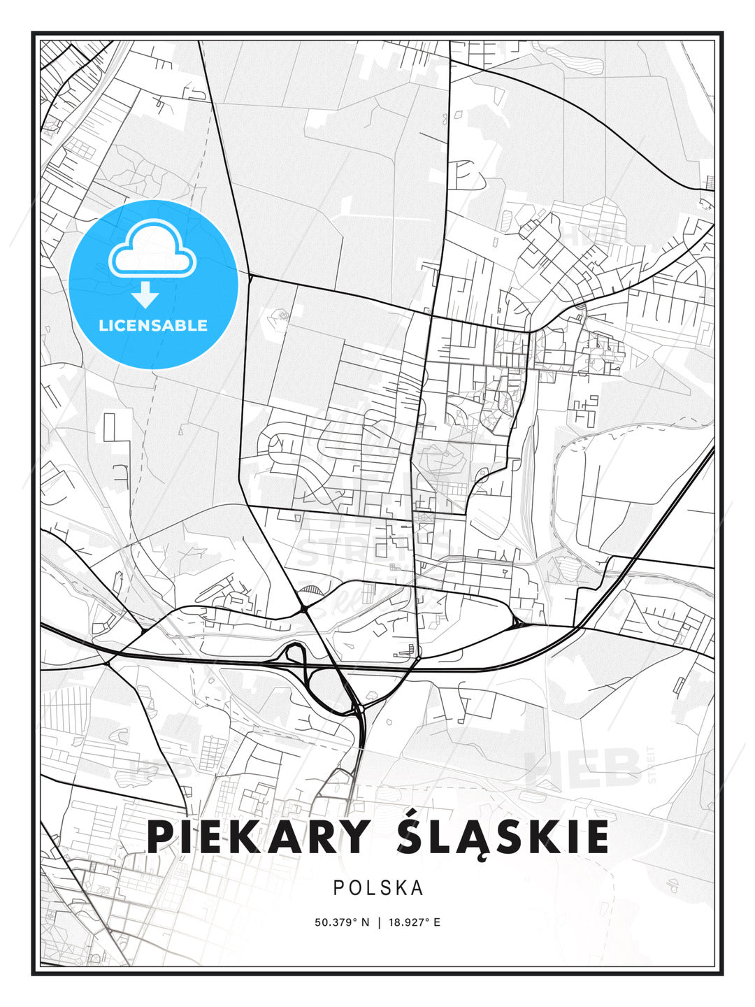 Piekary Śląskie, Poland, Modern Print Template in Various Formats - HEBSTREITS Sketches