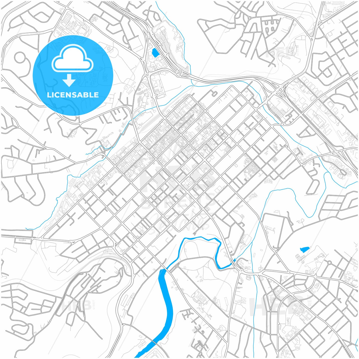 Pietermaritzburg, South Africa, city map with high quality roads.