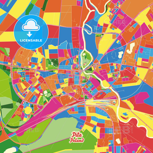 Piła, Poland Crazy Colorful Street Map Poster Template - HEBSTREITS Sketches
