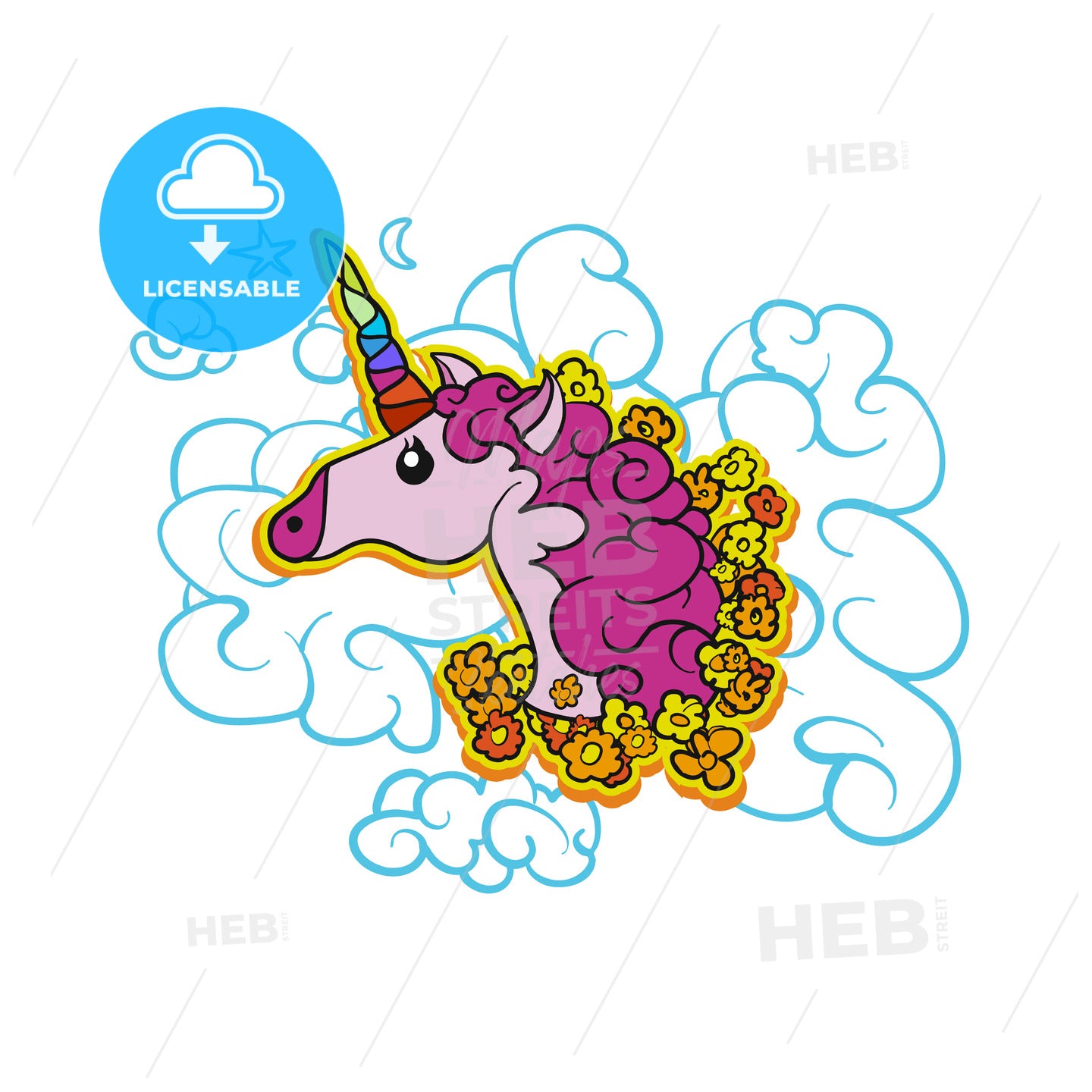 Pink Cute Unicorn on Cloud – instant download